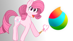 Size: 1298x720 | Tagged: safe, artist:muhammad yunus, oc, oc only, oc:annisa trihapsari, earth pony, pony, base used, earth pony oc, female, heart, looking at you, mare, medibang paint, not rarity, open mouth, painting, pink body, pink hair, solo, vector