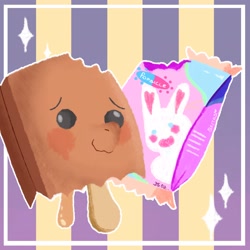 Size: 2048x2048 | Tagged: safe, artist:qkyoec, oc, oc:paper bag, commission, food, high res, popsicle, sparkles, ych result