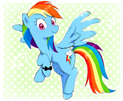 Size: 2421x1998 | Tagged: safe, artist:fuyugi, rainbow dash, pegasus, pony, g4, bow, bracelet, cute, dashabetes, flying, jewelry, ribbon, solo, spread wings, wings