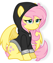 Size: 822x972 | Tagged: safe, artist:godoffury, fluttershy, pegasus, pony, g4, .svg available, clothes, female, hoodie, looking at you, mare, simple background, solo, spread wings, transparent background, vector, wings