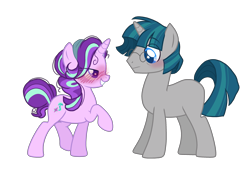 Size: 3200x2283 | Tagged: safe, artist:gallantserver, starlight glimmer, stygian, pony, g4, base used, blushing, drunk, female, glasses, high res, male, shipping, simple background, straight, transparent background