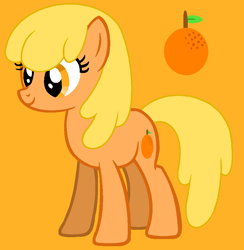 Size: 894x915 | Tagged: safe, artist:diamondbellefan25, artist:hiivelee, oc, oc:orange blossom, earth pony, pony, base used, cutie mark, female, food, fruit, mare, orange, orange background, simple background, solo