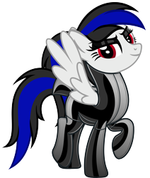 Size: 4441x5237 | Tagged: safe, artist:severity-gray, oc, oc only, oc:labys, pegasus, pony, clothes, eyeshadow, female, gloves, latex, latex gloves, latex socks, latex suit, looking at you, makeup, mare, ponytail, simple background, socks, solo, suit, tail wrap, transparent background, walking