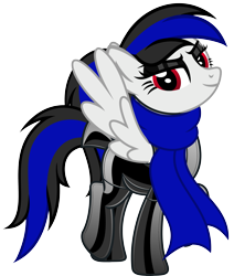 Size: 4441x5237 | Tagged: safe, alternate version, artist:severity-gray, oc, oc only, oc:labys, pegasus, pony, clothes, eyeshadow, female, gloves, latex, latex gloves, latex socks, latex suit, looking at you, makeup, mare, ponytail, scarf, simple background, socks, solo, suit, tail wrap, transparent background, walking