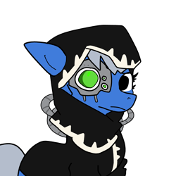 Size: 3000x3000 | Tagged: safe, artist:tjpones, oc, oc only, oc:gear works, cyborg, earth pony, pony, augmentation, bust, commission, crossover, dark mechanicus, high res, hood, portrait, simple background, solo, warhammer (game), warhammer 40k, white background