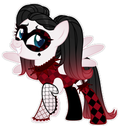 Size: 2156x2168 | Tagged: safe, artist:aurorakaufmann, oc, oc only, oc:giggle glider, pegasus, pony, clothes, corset, female, fishnet stockings, grin, high res, jester, mare, mask, raised hoof, simple background, smiling, socks, solo, stockings, tattoo, thigh highs, transparent background