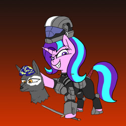 Size: 900x900 | Tagged: safe, artist:slamjam, starlight glimmer, pony, unicorn, g4, armor, bloodless, decapitated, female, furry, gulag, gulaged, historical roleplay starlight, mare, odst, severed head, sword, weapon