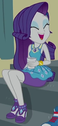 Size: 246x531 | Tagged: safe, edit, edited screencap, screencap, rarity, equestria girls, equestria girls series, g4, happily ever after party, cropped, cute, eyes closed, eyeshadow, geode of shielding, laughing, legs, magical geodes, makeup, open mouth, raribetes, rarity peplum dress, sitting