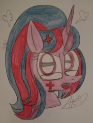 Size: 2752x3644 | Tagged: safe, artist:muhammad yunus, oc, oc only, oc:hsu amity, alicorn, pony, angry, cross-popping veins, female, glasses, heart, high res, looking at you, mare, open mouth, photo, solo, traditional art