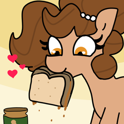 Size: 3000x3000 | Tagged: safe, artist:tjpones, oc, oc only, oc:brownie bun, pony, female, floating heart, food, heart, high res, mare, mouth hold, peanut butter, sandwich, solo