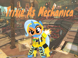 Size: 1131x847 | Tagged: safe, artist:joelleart13, trixie, g4, arms (video game), clothes, cosplay, costume, crossover, mechanic, mechanica