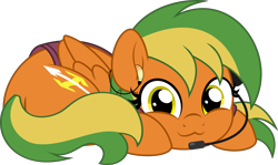 Size: 5000x2971 | Tagged: safe, artist:jhayarr23, oc, oc only, oc:naviga, pegasus, pony, 911, :3, dispatcher, headset, headset mic, looking at you, lying down, prone, simple background, solo, transparent background