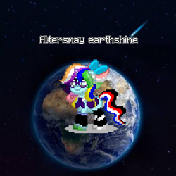 Size: 768x768 | Tagged: safe, artist:be_yourself, oc, oc:altersmay earth, alicorn, pony, pony town, bow, clothes, earth, female, filly, flower, flower in hair, glasses, jewelry, meteor, pixel art, planet ponies, ponified, real life background, socks, stars, wallpaper