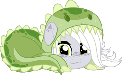 Size: 5000x3108 | Tagged: safe, artist:jhayarr23, oc, oc only, oc:fossil fluster, earth pony, pony, :3, animal costume, animal onesie, clothes, commission, costume, dinosaur costume, kigurumi, onesie, simple background, transparent background, ych result