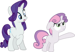 Size: 1388x969 | Tagged: safe, artist:sollace, derpibooru exclusive, rarity, sweetie belle, pony, unicorn, for whom the sweetie belle toils, g4, .svg available, angry, duo, female, filly, foal, raised leg, show accurate, simple background, svg, transparent background, vector