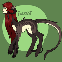 Size: 1500x1500 | Tagged: safe, artist:lavvythejackalope, oc, oc only, oc:forrest, original species, pony, human head pony, abstract background, horns, male, nudity, sheath, solo