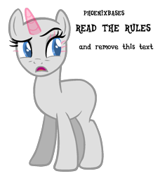 Size: 1092x1200 | Tagged: safe, artist:kingbases, oc, oc only, pony, unicorn, bald, base, d:, eyelashes, female, horn, mare, open mouth, simple background, solo, transparent background, transparent horn, unicorn oc