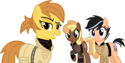 Size: 1539x783 | Tagged: safe, alternate version, artist:kingbases, artist:pegasski, oc, oc only, oc:anna autumn, earth pony, pony, fallout equestria, g4, background removed, base used, clothes, earth pony oc, enclave, eyelashes, female, mare, simple background, smiling, smirk, transparent background