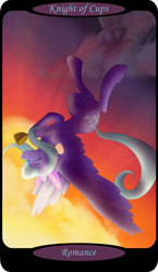 Size: 1500x2591 | Tagged: safe, artist:sixes&sevens, part of a set, flitter, pegasus, pony, g4, eyes closed, female, flying, goblet, knight of cups, minor arcana, solo, sunset, tarot card, upside down