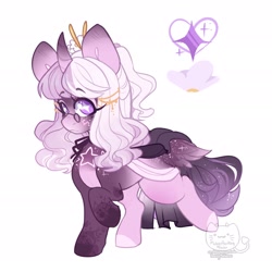 Size: 1920x1920 | Tagged: safe, artist:honkingmother, oc, oc only, alicorn, pony, butt wings, curved horn, glasses, horn, looking at you, solo, wings