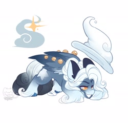 Size: 1920x1920 | Tagged: safe, artist:honkingmother, oc, oc only, pegasus, pony, bell, cloud, grin, hat, smiling, solo, unshorn fetlocks, wizard hat