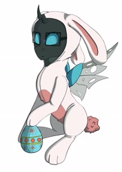 Size: 2480x3508 | Tagged: safe, artist:ardilya, oc, oc only, oc:tarsi, changeling, animal costume, bunny costume, clothes, commission, costume, digital art, high res, simple background, solo, ych result