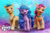 Size: 900x600 | Tagged: safe, artist:darkmoonanimation, hitch trailblazer, izzy moonbow, sunny starscout, earth pony, pony, unicorn, g5, my little pony: a new generation, official, female, looking at you, male, my little pony logo, poster, stallion