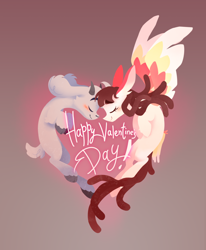 Size: 1224x1484 | Tagged: safe, artist:littmosa, oc, goat, pegasus, pony, commission, cute, dreadlocks, female, holiday, long ears, male, valentine's day, ych result