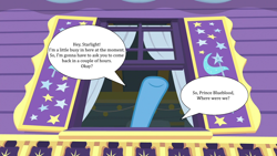 Size: 1280x720 | Tagged: safe, edit, edited screencap, screencap, prince blueblood, trixie, a horse shoe-in, g4, female, hooves, implied prince blueblood, implied starlight glimmer, male, ship:bluetrix, shipping, speech bubble, straight, trixie's wagon