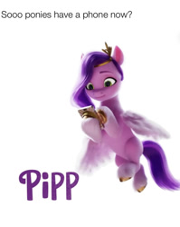 Size: 767x965 | Tagged: safe, edit, edited screencap, screencap, pipp petals, pegasus, pony, g5, duckery in the comments, female, mare, op is a duck, phone