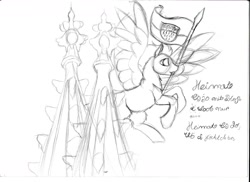Size: 1752x1275 | Tagged: safe, artist:silbernepegasus, oc, oc only, oc:northice, pegasus, pony, art, cathedral, drawing, flag, home, solo, traditional art