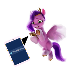 Size: 1082x1041 | Tagged: safe, edit, pipp petals, pegasus, pony, derpibooru, g5, meta, phone