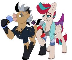 Size: 4836x4041 | Tagged: safe, artist:brainiac, zipp storm, oc, oc:rio grande, earth pony, pegasus, pony, g5, female, firefighter, hanging out, male, mare, not shipping, simple background, stallion, transparent background