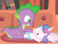 Size: 3541x2678 | Tagged: safe, artist:porygon2z, princess flurry heart, spike, alicorn, dragon, pony, g4, belly tickling, cute, diaper, duo, eyes closed, flurrybetes, golden oaks library, heartwarming, high res, laughing, spikabetes, tickling, uncle spike