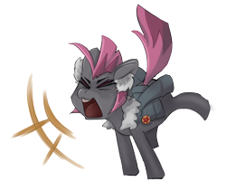 Size: 1658x1397 | Tagged: safe, artist:starlightspark, oc, oc only, pegasus, pony, crisis equestria, clothes, earmuffs, female, filly, jacket, mohawk, pegasus oc, simple background, solo, transparent background, yelling