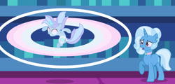 Size: 1280x613 | Tagged: safe, artist:irakapass, trixie, oc, oc:ocean sky, g4, base used, blank eyes, cutiespark, duo, female, filly, glowing horn, horn, magic, magical lesbian spawn, offspring, parent:starlight glimmer, parent:trixie, parents:startrix