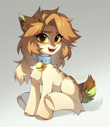 Size: 3912x4496 | Tagged: safe, artist:kirionek, oc, oc only, pony, absurd resolution, bell, bell collar, chest fluff, collar, short tail, sitting, solo