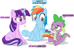 Size: 4777x3152 | Tagged: safe, artist:le-23, rainbow dash, spike, starlight glimmer, dragon, earth pony, pegasus, pony, g4, 420, alternate hairstyle, backwards cutie mark, drugs, female, high, male, mane swap, mare, not twilight sparkle, red eyes, simple background, speech bubble, starlight sparkle, transparent background, trio, tripping