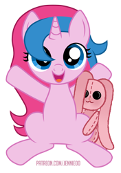 Size: 844x1200 | Tagged: safe, artist:jennieoo, oc, oc only, oc:star sparkle, pony, rabbit, unicorn, animal, female, filly, foal, happy, hug, hugs needed, plushie, show accurate, simple background, smiling, solo, toy, transparent background, vector