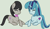 Size: 640x371 | Tagged: safe, artist:jadeharmony, octavia melody, sonata dusk, pony, unicorn, g4, cute, duo, duo female, equestria girls ponified, eyes closed, female, happy, holding hooves, horn, lesbian, lying down, mare, ponified, ponytail, prone, shipping, sonatabetes, sontavia, unicorn sonata dusk