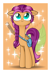 Size: 1600x2304 | Tagged: source needed, safe, artist:neige de printdemps, sunny starscout, earth pony, pony, g5, bags, braid, cute, cyan eyes, female, mare, simple background, smiling, solo, sparkles, stars, sunnybetes