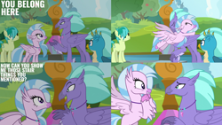 Size: 2000x1125 | Tagged: safe, edit, edited screencap, editor:quoterific, screencap, gallus, sandbar, seaspray, silverstream, earth pony, griffon, hippogriff, pony, g4, school daze, female, male, teenager