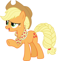 Size: 3000x3050 | Tagged: safe, artist:cloudy glow, applejack, earth pony, pony, g4, the last problem, alternate hairstyle, clothes, female, granny smith's shawl, high res, mare, raised hoof, simple background, transparent background, vector