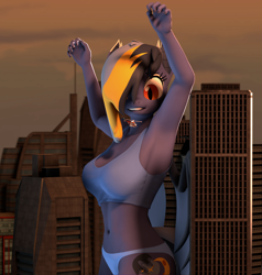 Size: 2060x2160 | Tagged: safe, alternate character, alternate version, artist:arcanetesla, oc, oc:eve, bat pony, anthro, 3d, armpits, big breasts, breasts, commission, cute, female, giantess, helicopter, high res, macro, solo, source filmmaker, ych result