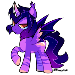 Size: 1280x1280 | Tagged: safe, artist:renhorse, oc, oc only, alicorn, bat pony, bat pony alicorn, pony, bat wings, horn, male, simple background, solo, stallion, transparent background, wings