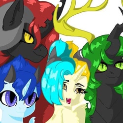 Size: 640x640 | Tagged: safe, artist:_goddesskatie_, oc, oc only, alicorn, changeling queen, pony, alicorn oc, changeling queen oc, female, green changeling, horn, mare, simple background, white background, wings