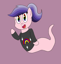 Size: 650x679 | Tagged: safe, artist:fruiitypieq, artist:shycookieq, oc, oc only, ghost, ghost pony, pony, undead, clothes, open mouth, purple background, simple background, smiling