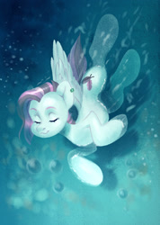 Size: 1600x2243 | Tagged: safe, artist:hollybright, oc, oc only, pegasus, pony, bubble, commission, eyes closed, ocean, solo, swimming, underwater, water, wings