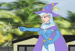 Size: 1280x870 | Tagged: safe, artist:onse227, trixie, human, g4, breasts, busty trixie, cape, clothes, hat, humanized, pixelated background, trixie's cape, trixie's hat, wand