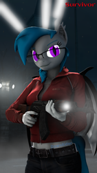 Size: 2160x3840 | Tagged: safe, artist:dawnyr, artist:dawnyrs, oc, oc only, oc:ls, bat pony, undead, zombie, anthro, 3d, crossover, gun, high res, left 4 dead, night, rifle, solo, source filmmaker
